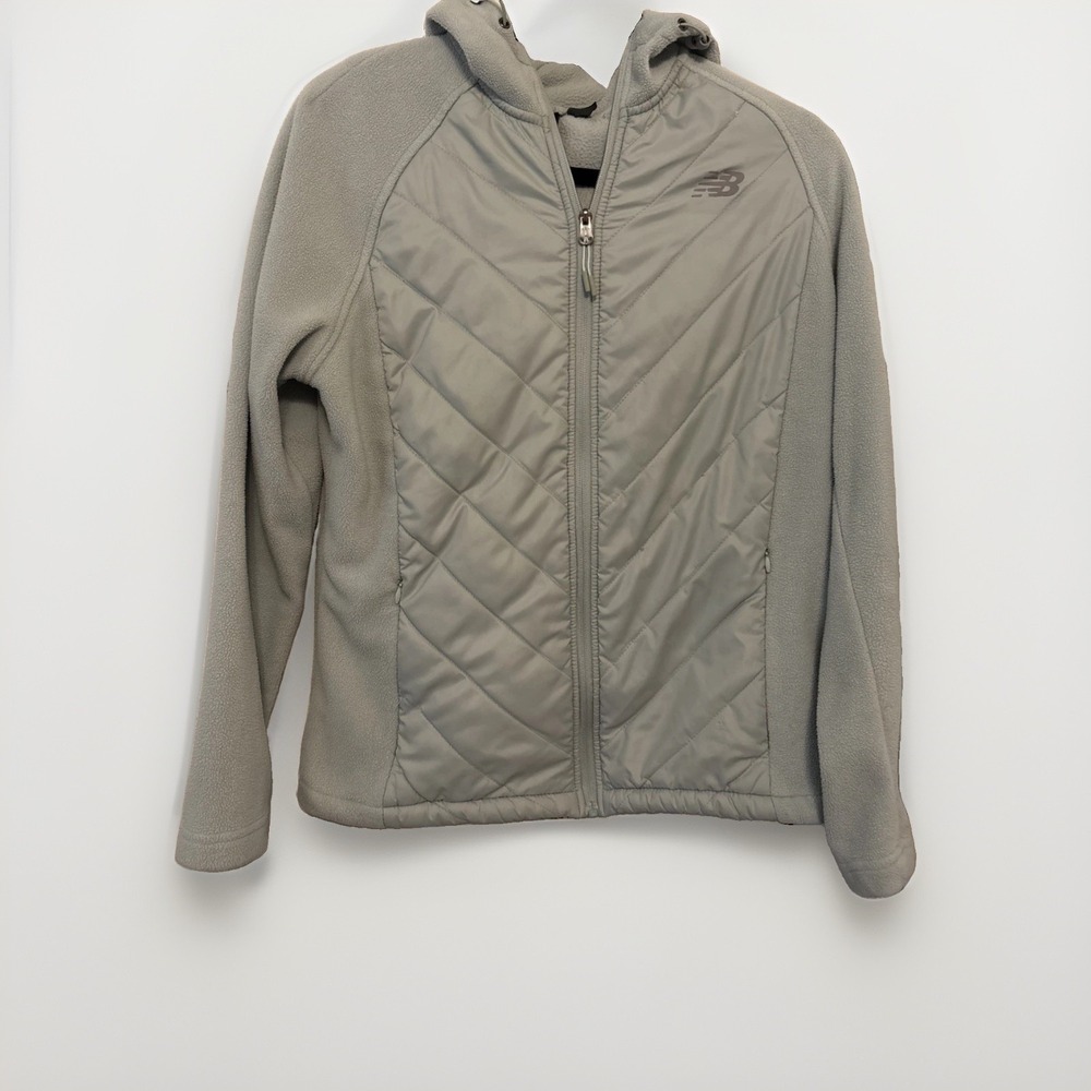 New Balance Women Mint Green Quilted Hybrid Fleece Full Zip Hooded Jacket Size M